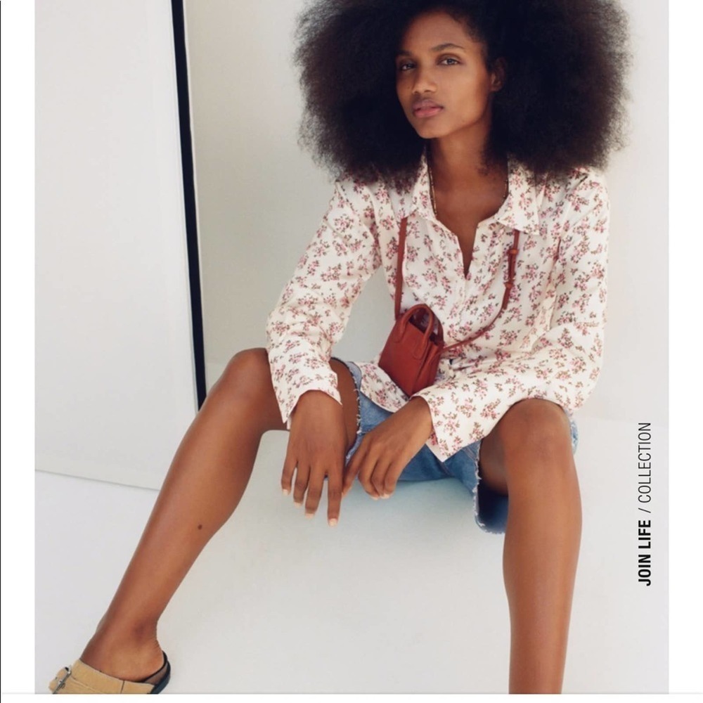 NWT Zara Printed Floral Satin Longsleeve Shirt